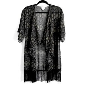 LuLaRoe Monroe Chiffon Fringe Kimono
